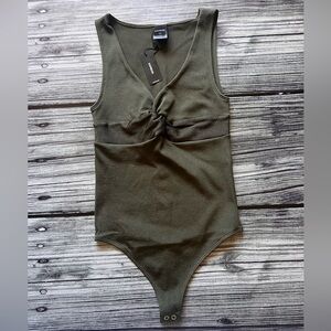 Express Olive Green Front Knotted Bodysuit